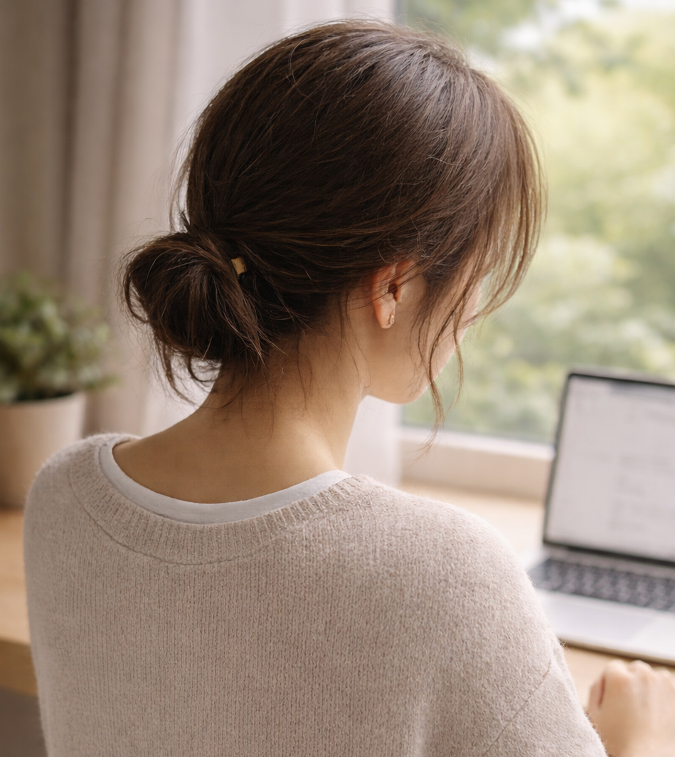 在宅で作業する後ろ姿